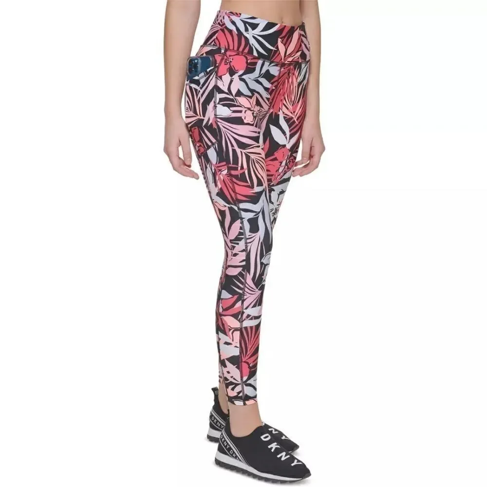 MSRP $70 Dkny Printed High-Waist 7/8 Legging Jungle Bloom Bubblegum Pink M
